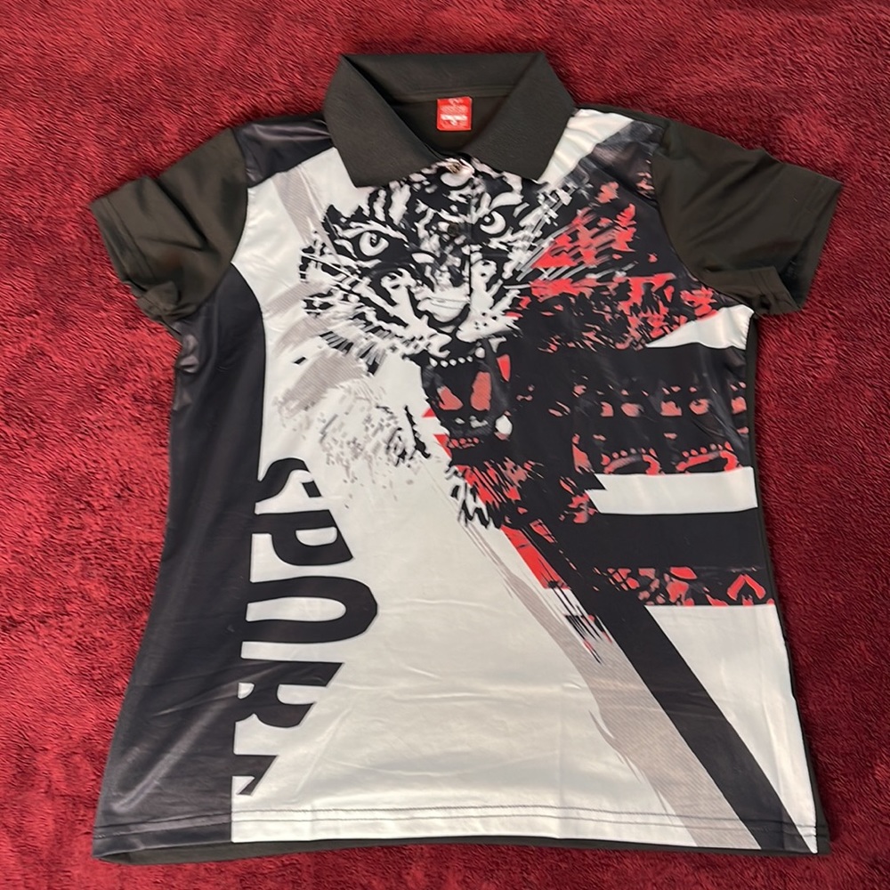 NWOT Sport-dri compression fit unisex Medium bowling athletic collar-shirt tiger
